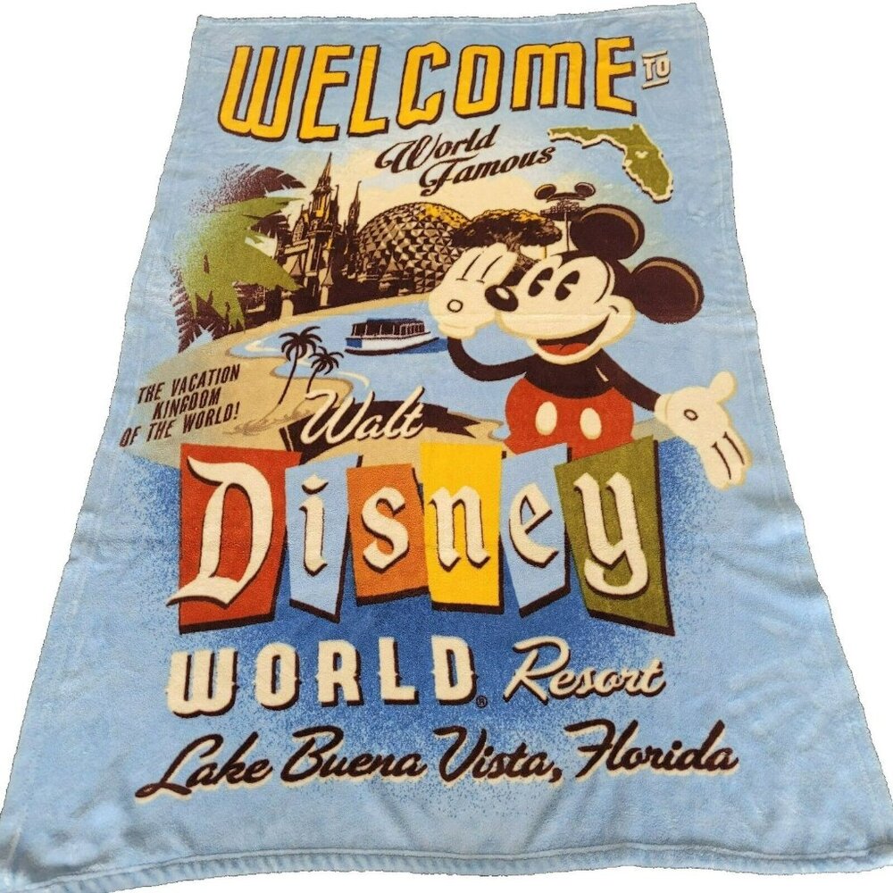 Disney World Resort Mickey Fleece Throw Blanket Lake Buena Vista‎ FL 39 x 62 Vtg